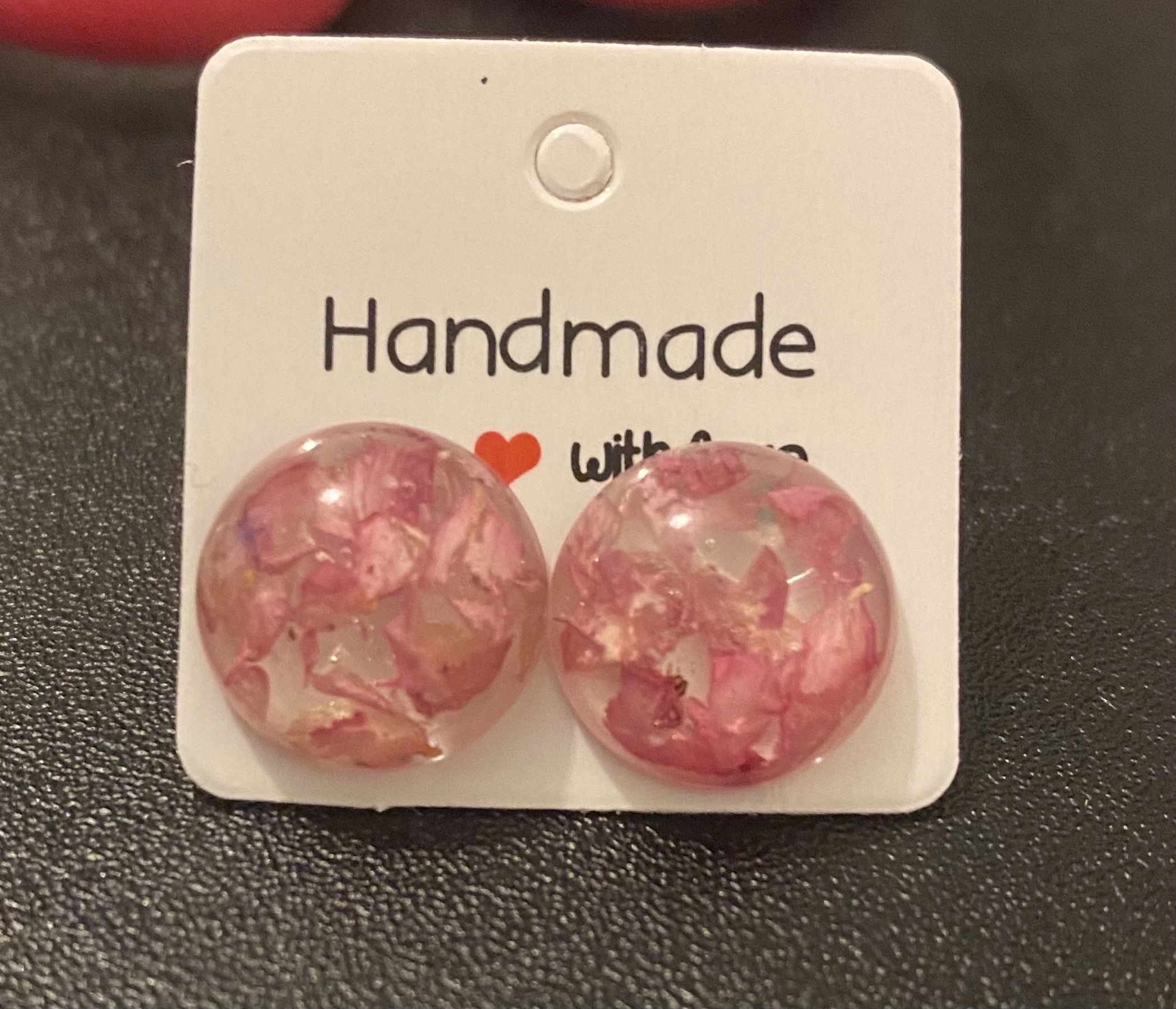 pink resin earrings with petals